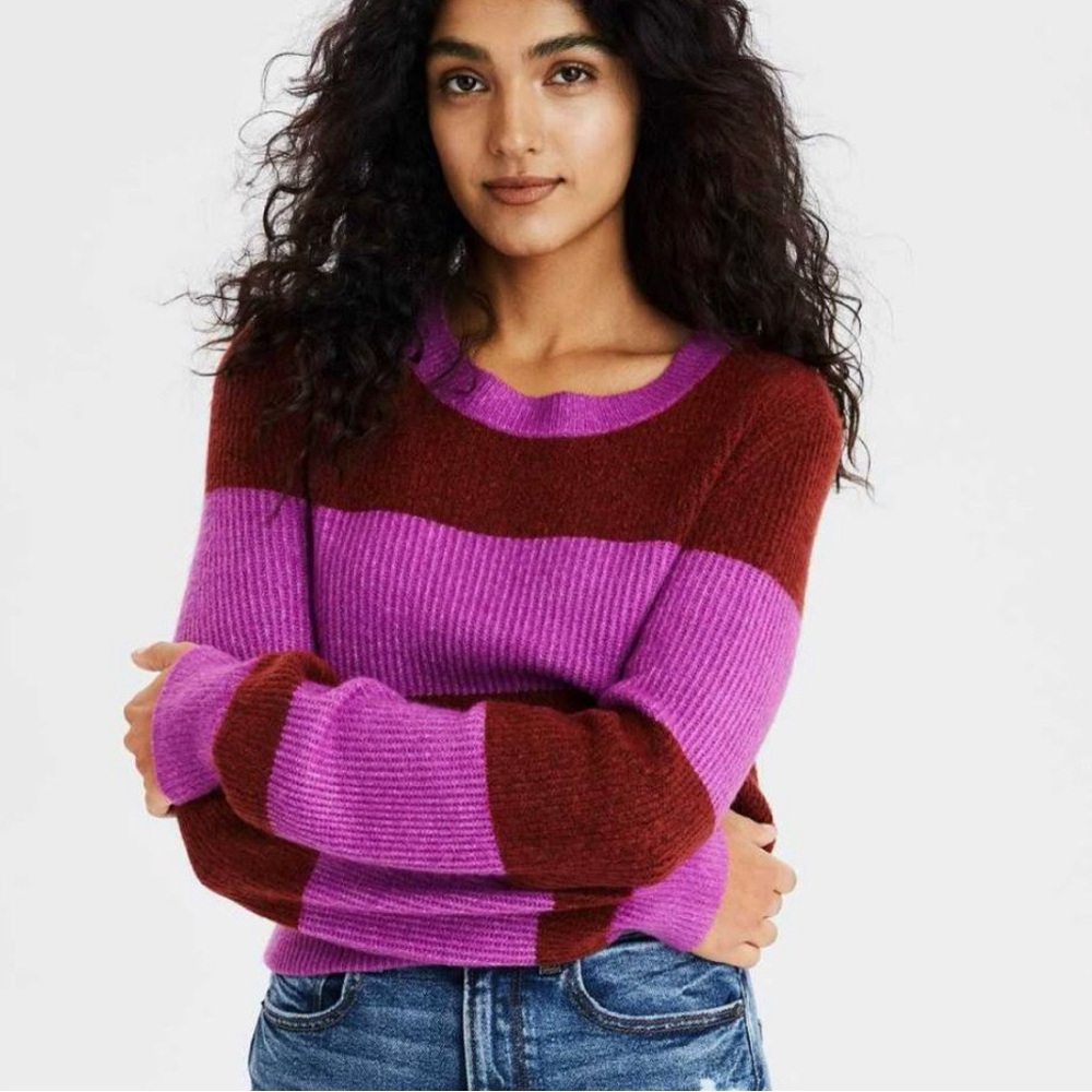 American Eagle Striped Rib Knit Sweater